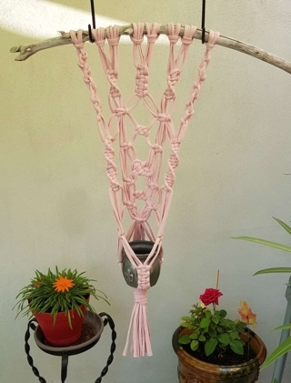 Tenture & suspension murale en macramé pour petit pot en étain ou en cuivre - Divers - 10doigts.fr