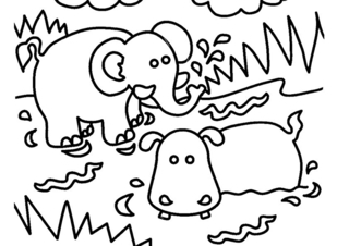 Elefante y hipopótamo01 - Coloreados de animales - Coloriages - 10doigts.fr