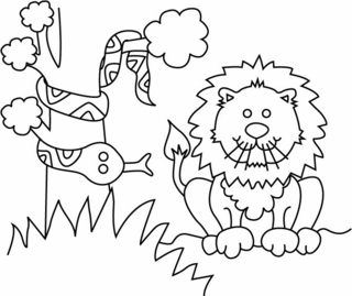 León y serpiente01 - Coloreados de animales - Coloriages - 10doigts.fr