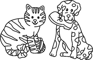 Gato y perro 02 - Coloreados de animales - Coloriages - 10doigts.fr
