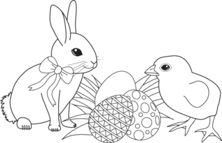 Rabbit and chick 01 - Holiday coloring pages - Coloriages - 10doigts.fr