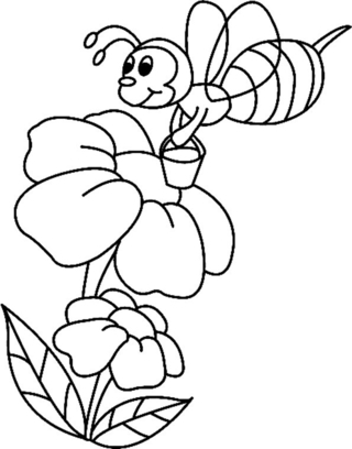 Flowers and Bee 01 - Coloring pages of flowers, fruits, and vegetables - Coloring book - 10doigts.com