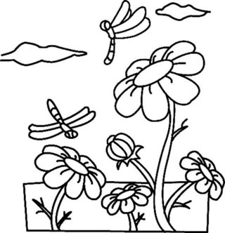Flowers and Dragonflies 01 - Coloring pages of flowers, fruits, and vegetables - Coloring book - 10doigts.com
