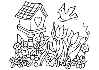 Flowers and bird 02 - Coloring pages of flowers, fruits, and vegetables - Coloring book - 10doigts.com