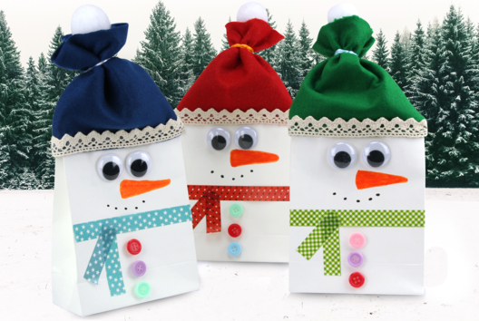 muñeco de nieve bolsa de papel navidad - Actividades manuales de collage y plegado para todas las edades - 10doigts.fr