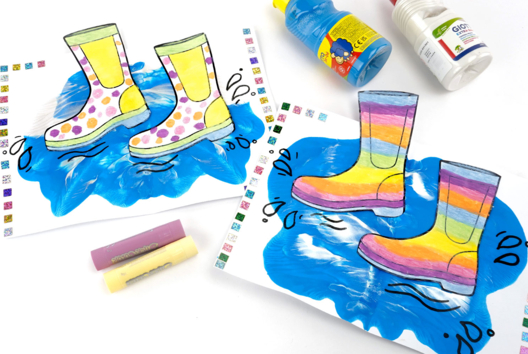 botas de lluvia pintura infantil - Actividades manuales Otoño - 10doigts.fr