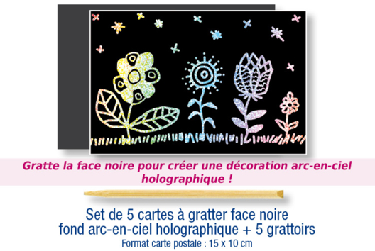 Set of 5 Scratch Cards with Black Surface and Holographic Rainbow Background + 5 Scratch Tools - 0 - Rainbow Crafts: Creative Tutorials for All Ages - 10doigts.com - Rainbow Crafts: Creative Tutorials for All Ages - 10doigts.fr