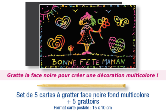 Set of 5 Scratch Cards with Black Surface and Multicolored Background + 5 Scrapers - 0 - Rainbow Crafts: Creative Tutorials for All Ages - 10doigts.com - Rainbow Crafts: Creative Tutorials for All Ages - 10doigts.fr