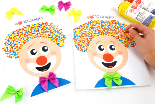 Cotton Swab Painting - Clown - 1 - Carnival, Mardi Gras Crafts - 10doigts.com - Carnival, Mardi Gras Crafts - 10doigts.fr