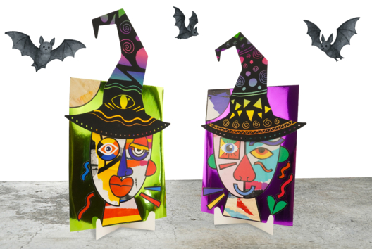 collage picasso halloween sorcière - Actividades manuales Halloween - 10doigts.fr