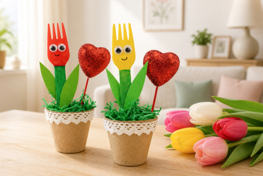 DIY Fork Tulip Activity for Kids Flowers - Mother's Day Crafts - 10doigts.fr