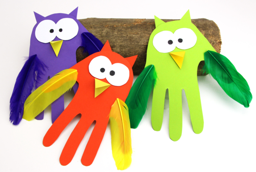 búho huella de mano - Actividades manuales Otoño - 10doigts.fr