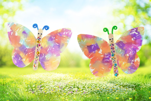 papillon peinture papier crépon - Spring Crafts - 10doigts.fr