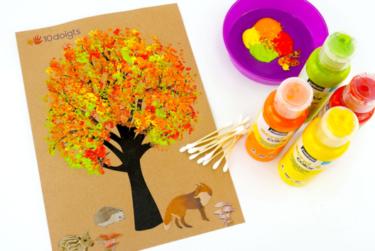 Cotton Swab Painting - Autumn Tree - 1 - Autumn Crafts - 10doigts.com - Autumn Crafts - 10doigts.fr