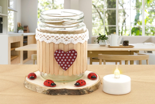 portavelas frasco de vidrio con palitos de madera regalo día de la madre DIY - Manualidades día de la madre - 10doigts.fr