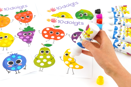 frutas imprimibles niños marcadores de tinta - Actividades manuales para aprender los colores - 10doigts.fr
