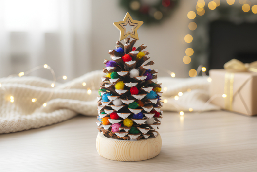 Pine Cone and Pom Poms Tree - 1 - Christmas Craft Activities - 10doigts.com - Christmas Craft Activities - 10doigts.fr