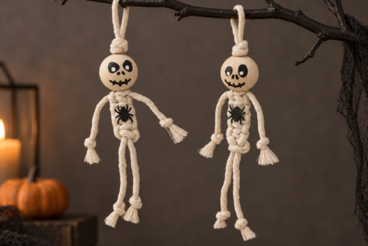 esqueleto de macramé DIY para niños en Halloween - Manualidades para Halloween - 10doigts.fr