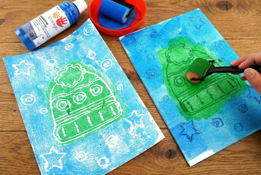 gravado en estireno fácil para niños invierno - Actividades manuales niños Invierno - 10doigts.fr