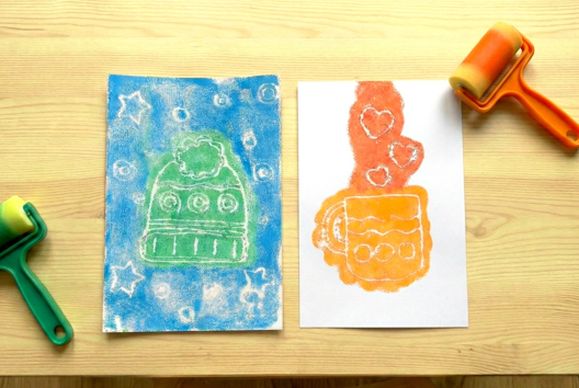 grabado en styrofoam para niños - Actividades manuales niños Invierno - 10doigts.fr - 2