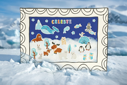 cuadro de pintura de banquise con globos para niños - Actividades manuales niños Invierno - 10doigts.fr