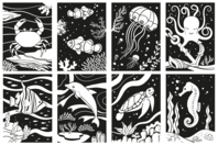 Velvet Coloring Cards Ocean - 8 Cards - 1 - Coloring Shapes and Drawings - 10doigts.com - Coloring Shapes and Drawings - 10doigts.fr