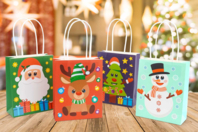 Kit de bolsas de regalo de Navidad + Gomets - 4 unidads - Papeles de regalo y bolsas - 10doigts.fr
