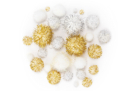 Glitter Pom Poms Gold, Silver, White - 30 Pieces - 1 - Craft Pom Poms - 10doigts.com - Craft Pom Poms - 10doigts.fr