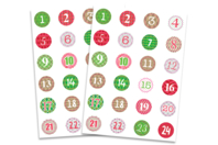 Set de 2 planche de gommettes rondes calendrier de l'Avent - Alphabet Stickers, Messages - 10doigts.fr