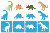 Set de 4 pochoirs + 4 tracettes : DINOSAURES - Animal Stencils - 10doigts.fr