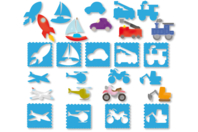 Set de 9 pochoirs + 9 tracettes : VEHICULES - Transport and Profession Stencils - 10doigts.fr