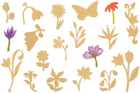 Set de 19 motivos decorativos en madera media (MDF) para decorar: Flores - 10doigts.fr