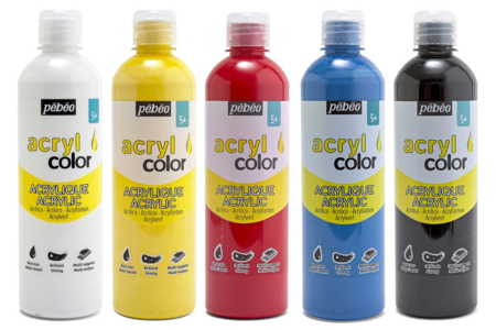 Pébéo Gloss Acrylic, 500 ml - Colors Available - 2 - Satin Finish Acrylic Paint - 10doigts.com - Satin Finish Acrylic Paint – 10doigts.fr