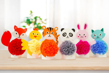 animales pompones de colores - Kits Mercería – 10doigts.fr