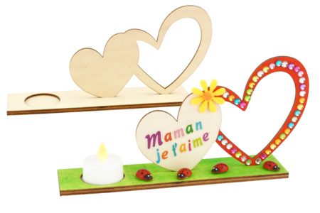 Candelabro duo de corazones - Candelabros de madera – 10doigts.fr