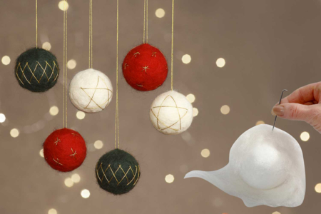 bolas de navidad en lana cardada - Aguja, lana cardada – 10doigts.fr