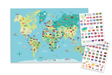 World Map + 2 Sheets of Flag Stickers - 1 - Educational Kits - 10doigts.com - Educational Kits: The joy of hands-on learning. – 10doigts.fr