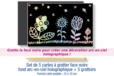 Set of 5 Scratch Cards with Black Surface and Holographic Rainbow Background + 5 Scratch Tools - 0 - Rainbow Crafts: Creative Tutorials for All Ages - 10doigts.com - Rainbow Crafts: Creative Tutorials for All Ages – 10doigts.fr