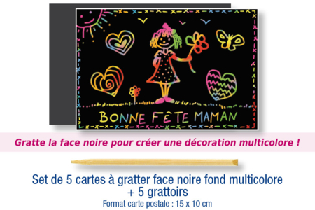 Cartas de rascar cara negra fondo multicolor + 5 rascadores - Cartas para rascar, para puntear – 10doigts.fr
