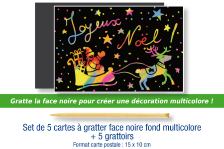 Cartas de rascar cara negra fondo multicolor + raspadores - 5 pcs - Cartas para rascar, para puntear – 10doigts.fr