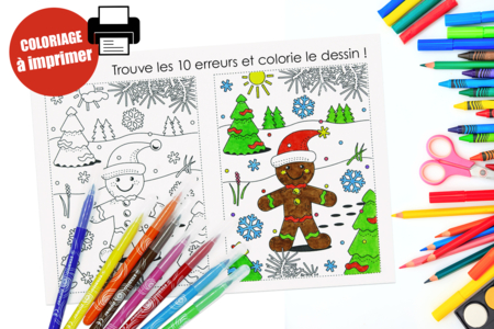 dibujo para colorear juego 7 errores navidad niños gratis imprimir - Actividades manuales de tarjetas: nuestras ideas creativas para los niños – 10doigts.fr