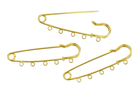 Golden Safety Pins with Rings - 3 Pieces - 1 - Brooches - 10doigts.com - Brooches – 10doigts.fr