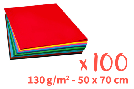 Hojas teñidas 130gr - dim : 50 x 70 cm, 100 hojas (10 colores variados) - Papeles de colores – 10doigts.fr
