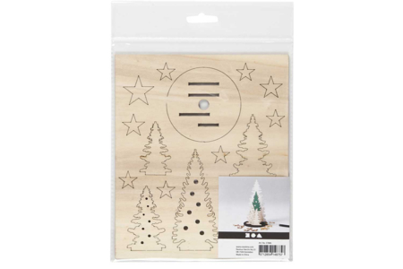 Figuritas para ensamblar - árboles de Navidad - 20 x 17 cm - Deco en madera cruda – 10doigts.fr
