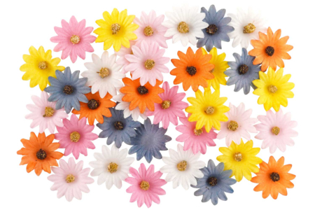 Flores de tela - 36 unidads colores surtidos - Flores y hojas decorativas – 10doigts.fr