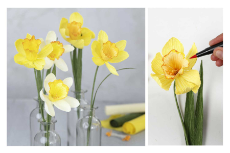 flores jonquille crêpon - Flores de papel crepé para manualidades: crea ramos duraderos – 10doigts.fr