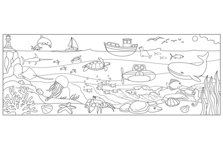 Mural gigante para colorear para niños  : El mar - Formas y dibujos para colorear – 10doigts.fr