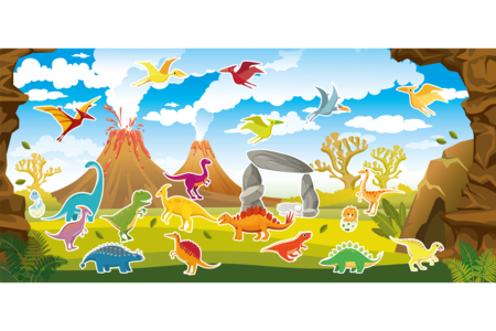 Kit mural de dinosaurios con pegatinas - Gomets historias y decoraciones – 10doigts.fr