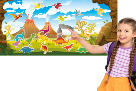 Kit mural de dinosaurios con pegatinas - Gomets historias y decoraciones – 10doigts.fr