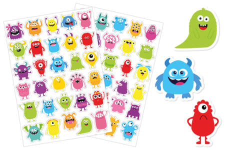 Gomets monstruos divertidos - 1 set (2 planchas) - Gomets historias y decoraciones – 10doigts.fr